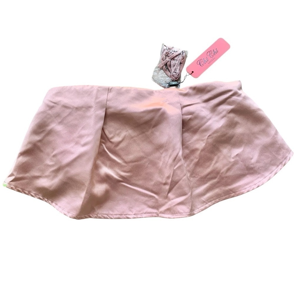 Chi Chi London Cropped Strapless Bandeau Ruffle Zip Top Pink Size US 10 UK 14